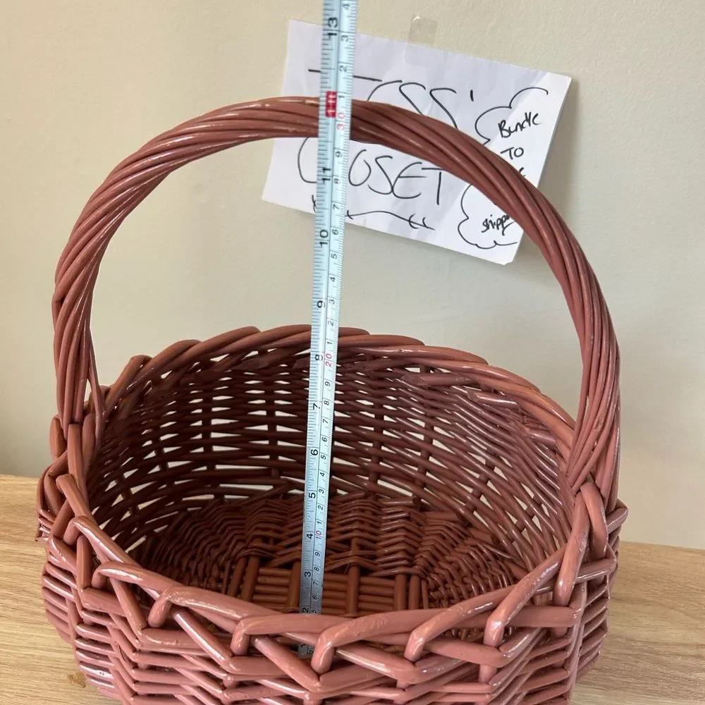 Woven Pink Basket with Handle Vintage